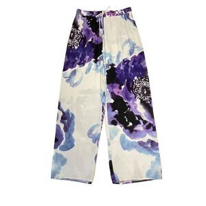 Trina Turk White Floral Swim Coverup Pants with Purple and Blue Print